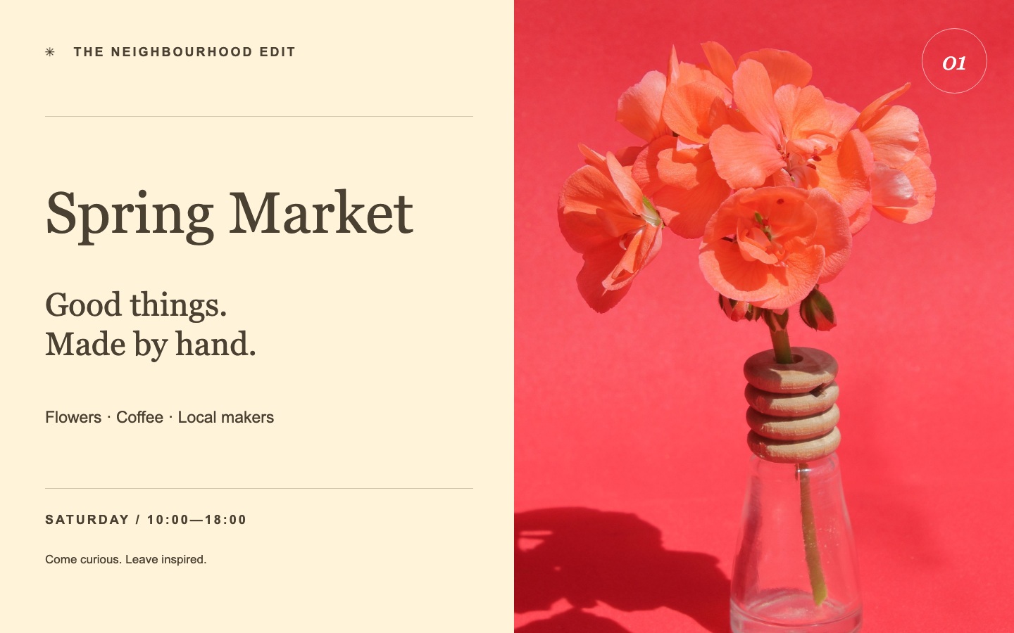 Original sample event poster with the headline Spring Market
